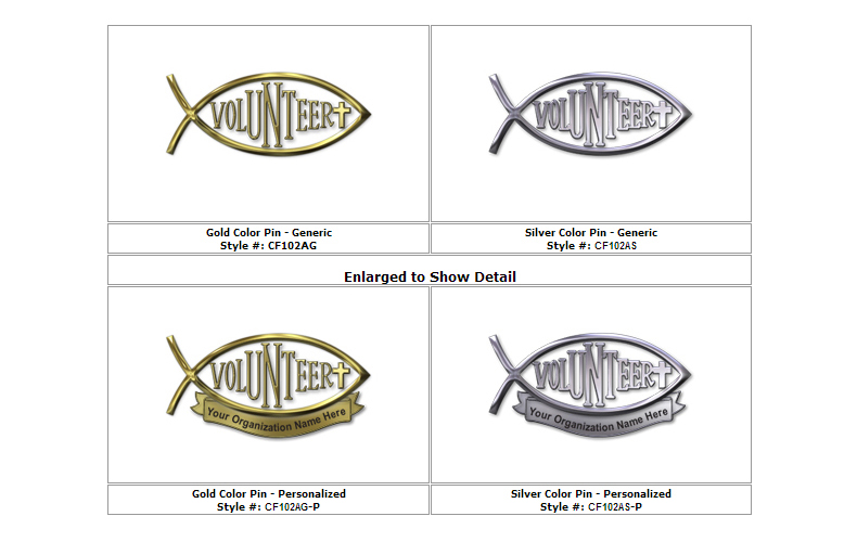 Christian Volunteer Pin with Cross Generic & Personalized